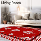 Crimson Floral Snowflake Medallion Border Rug