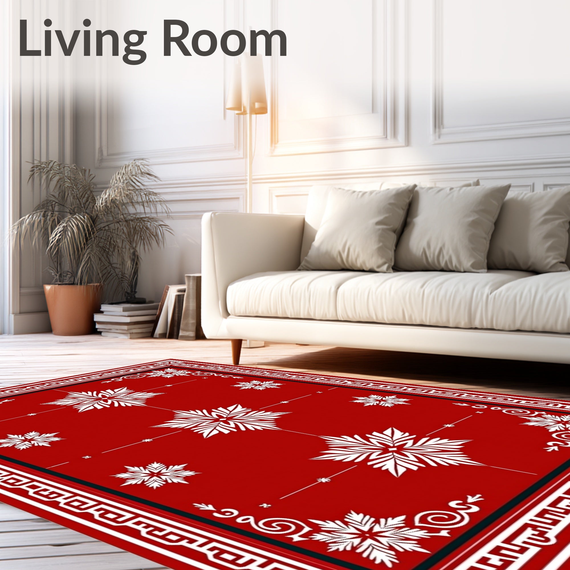 Crimson Floral Snowflake Medallion Border Rug