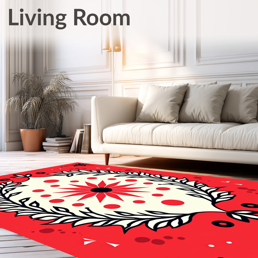 Bold Red White Floral Sunburst Rug
