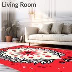 Bold Red White Floral Sunburst Rug