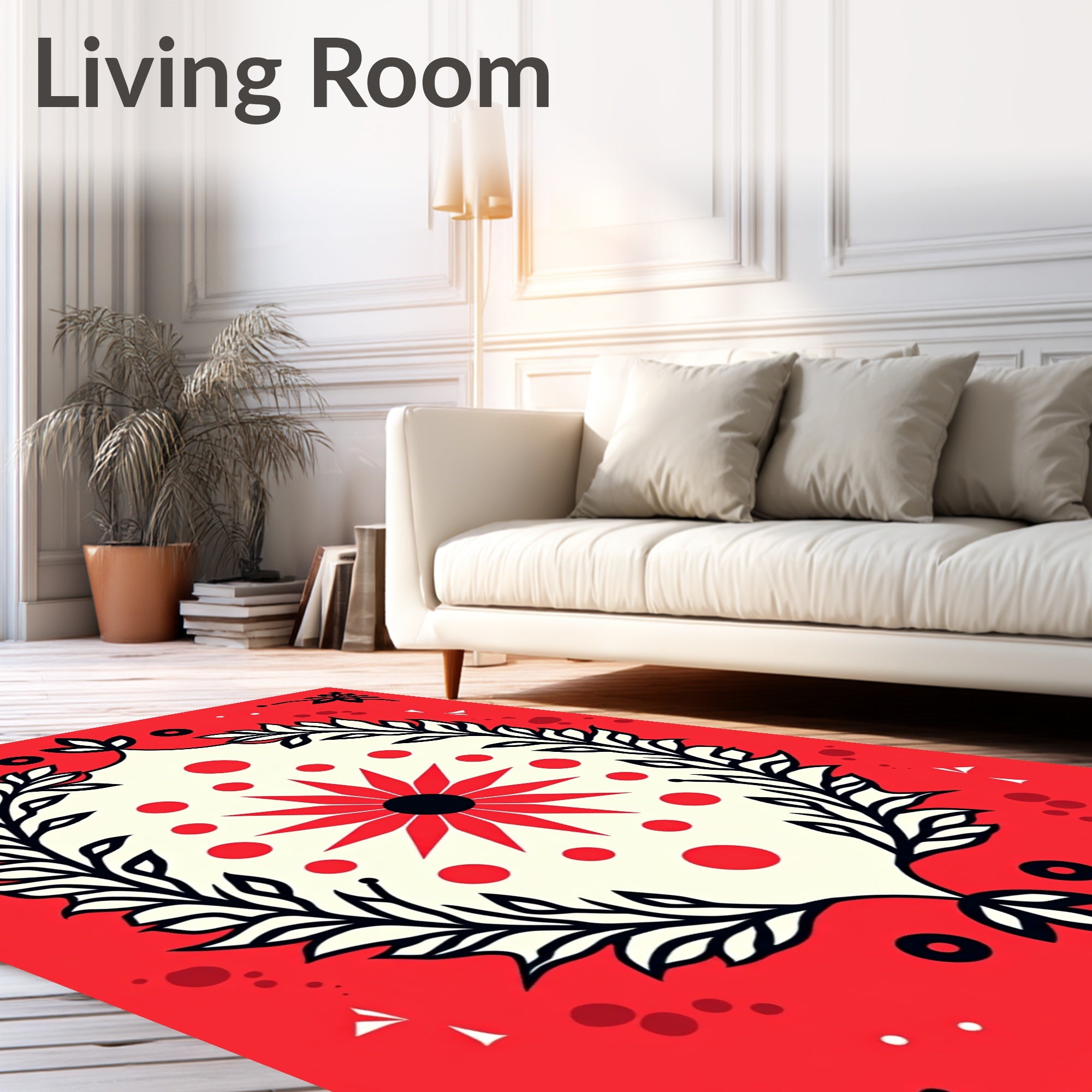 Bold Red White Floral Sunburst Rug