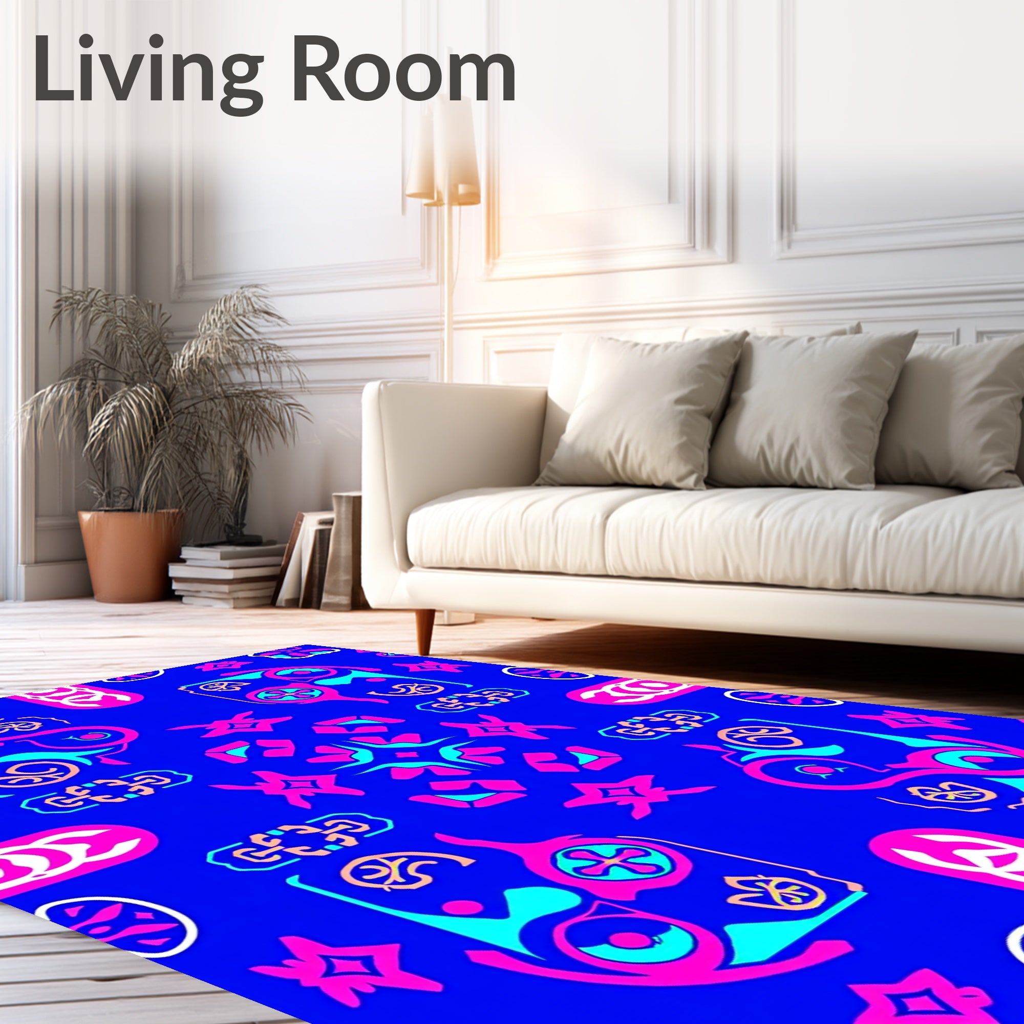 Vibrant Pink Teal Geometric Abstract Elements Rug