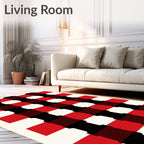 Bold Red Black Plaid Checks Rug