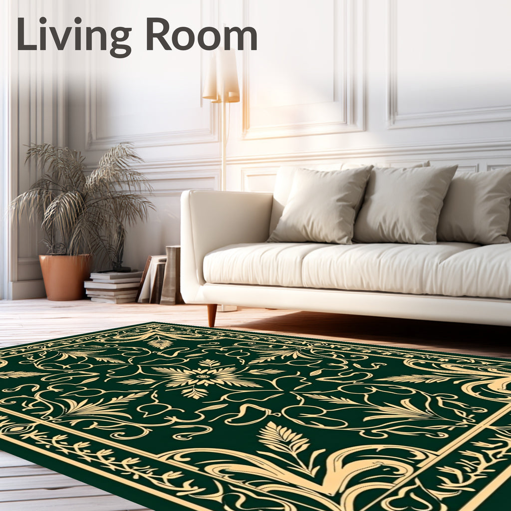Emerald Foliage Swirl Border Rug