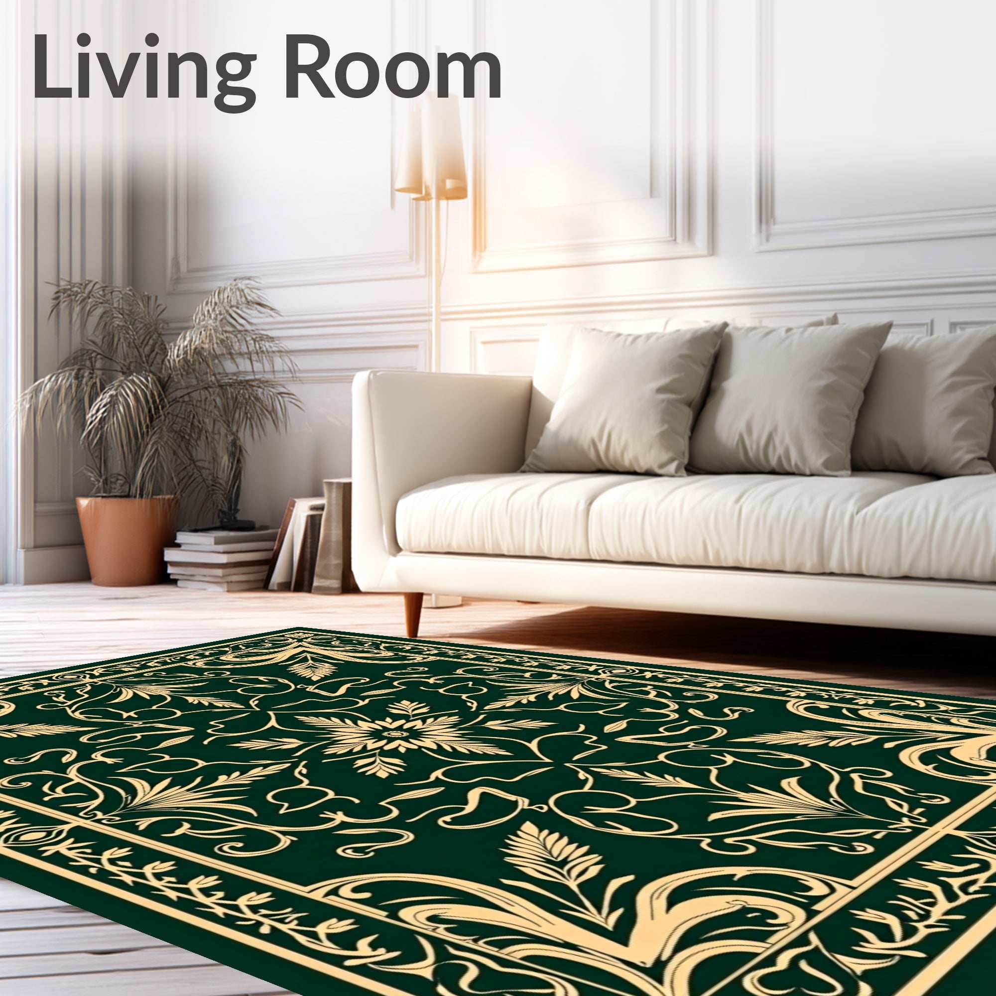 Emerald Foliage Swirl Border Rug