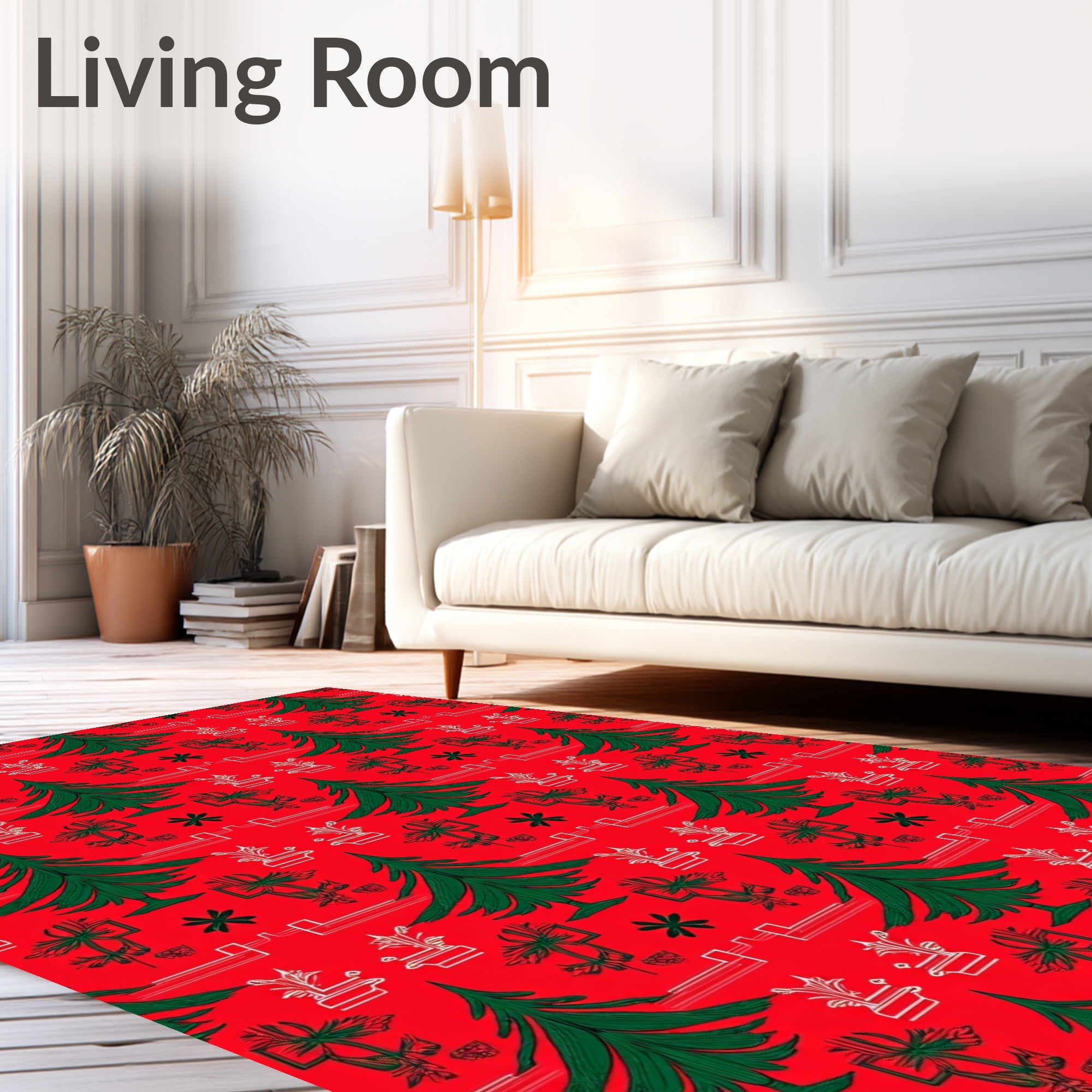 Vintage Red Green Christmas Tree Collage Rug