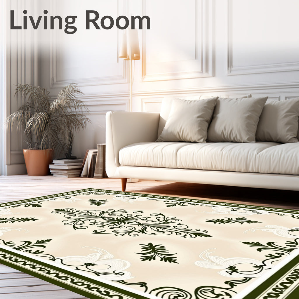 Emerald Green Damask Floral Ornament Rug