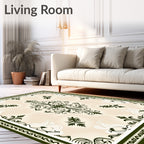 Emerald Green Damask Floral Ornament Rug