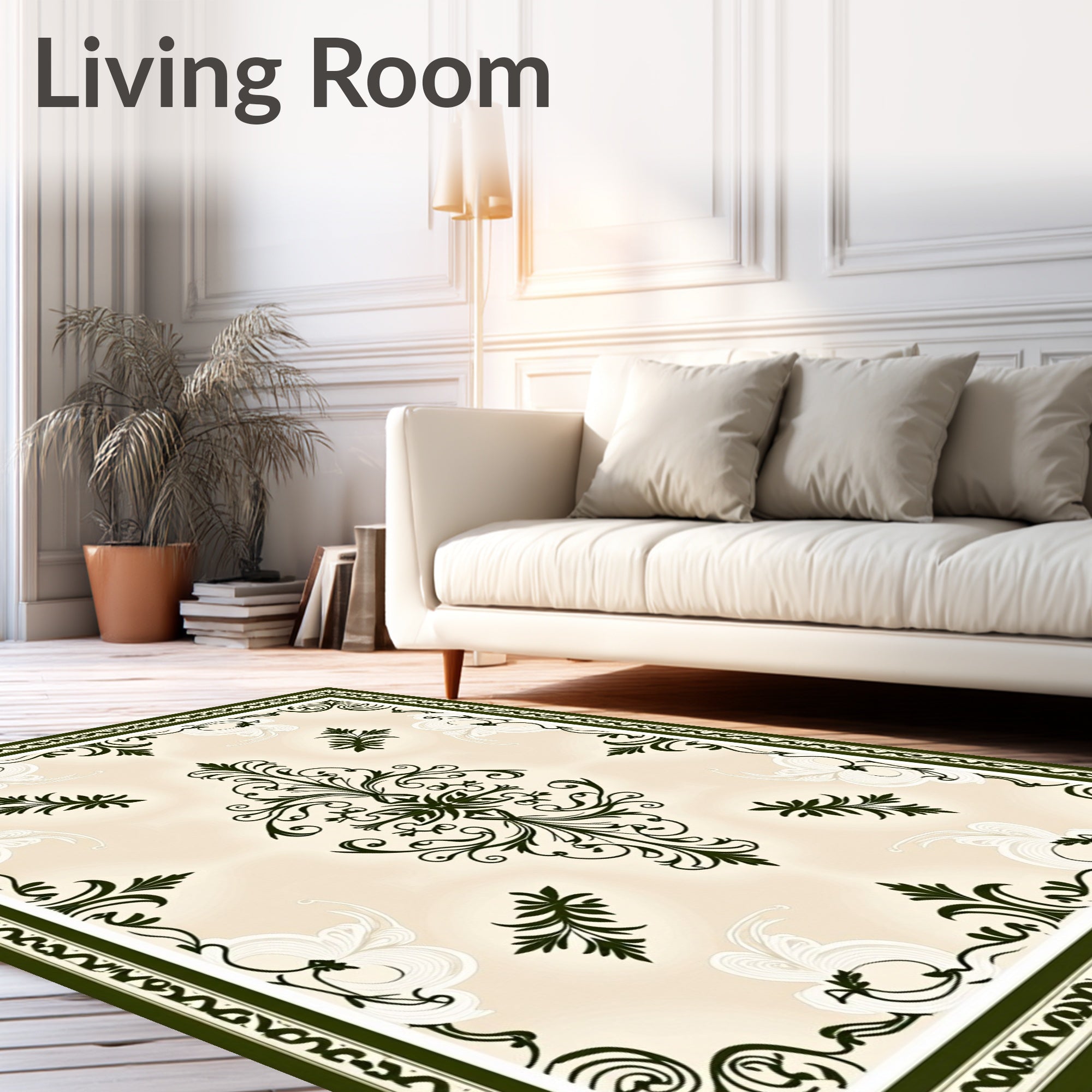 Emerald Green Damask Floral Ornament Rug
