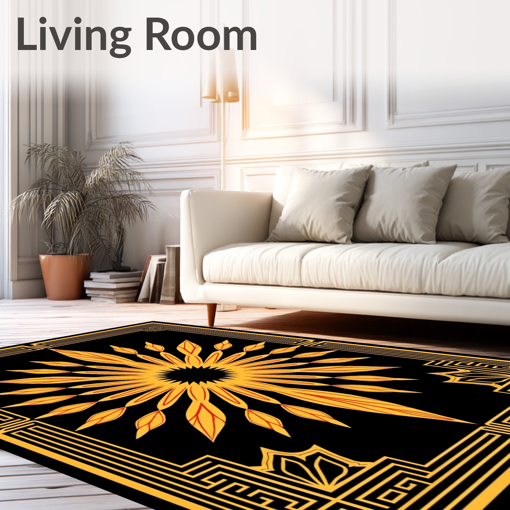 Golden Sunburst Art Deco Frame Rug