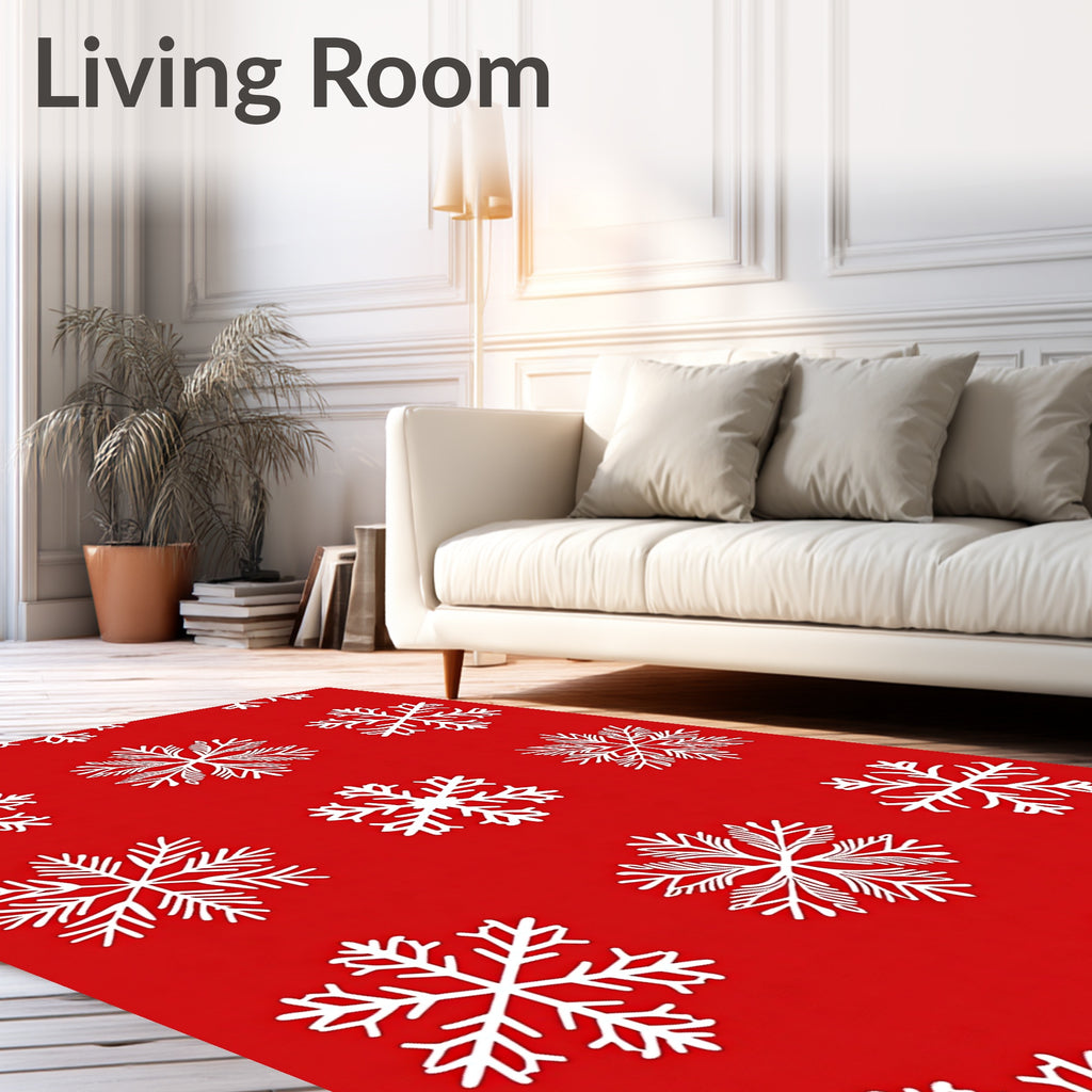Red White Snowflake Scatter Rug