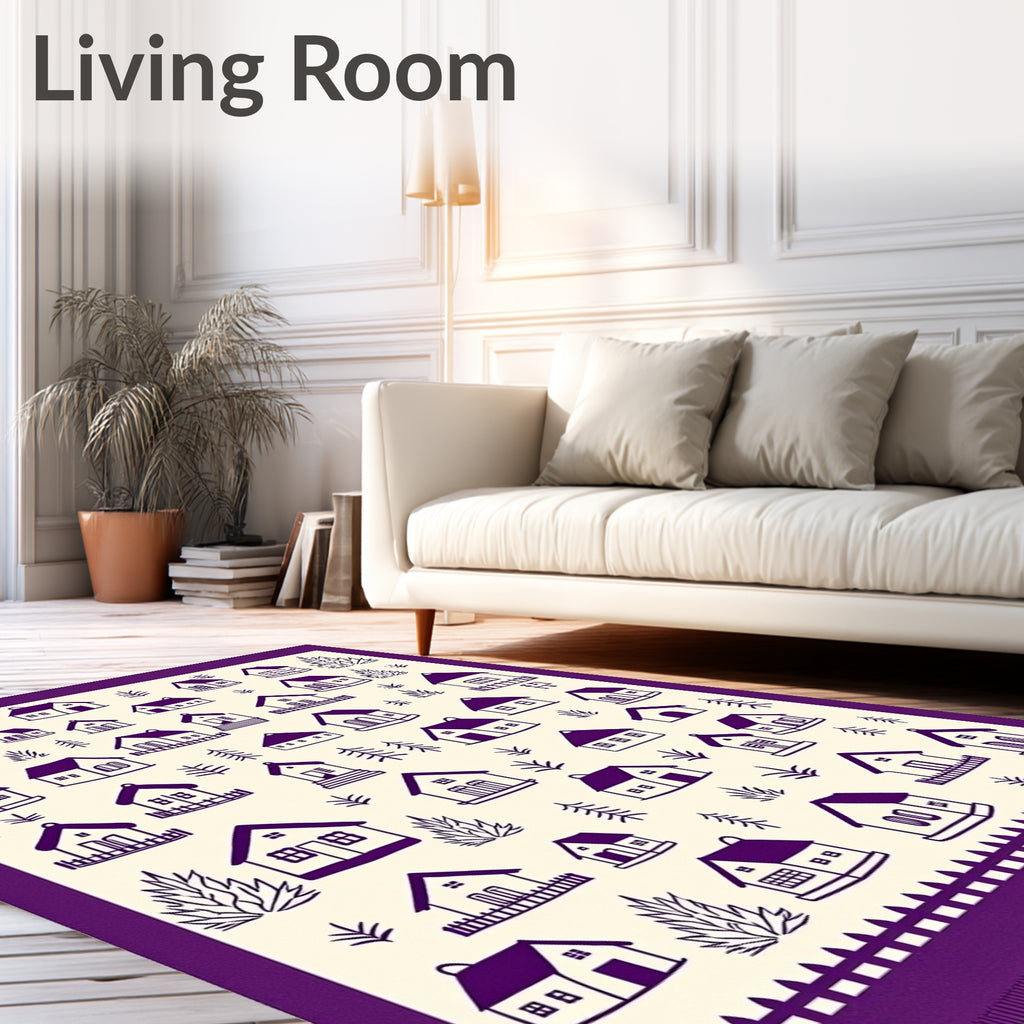 Purple Village Houses And Trees Rug