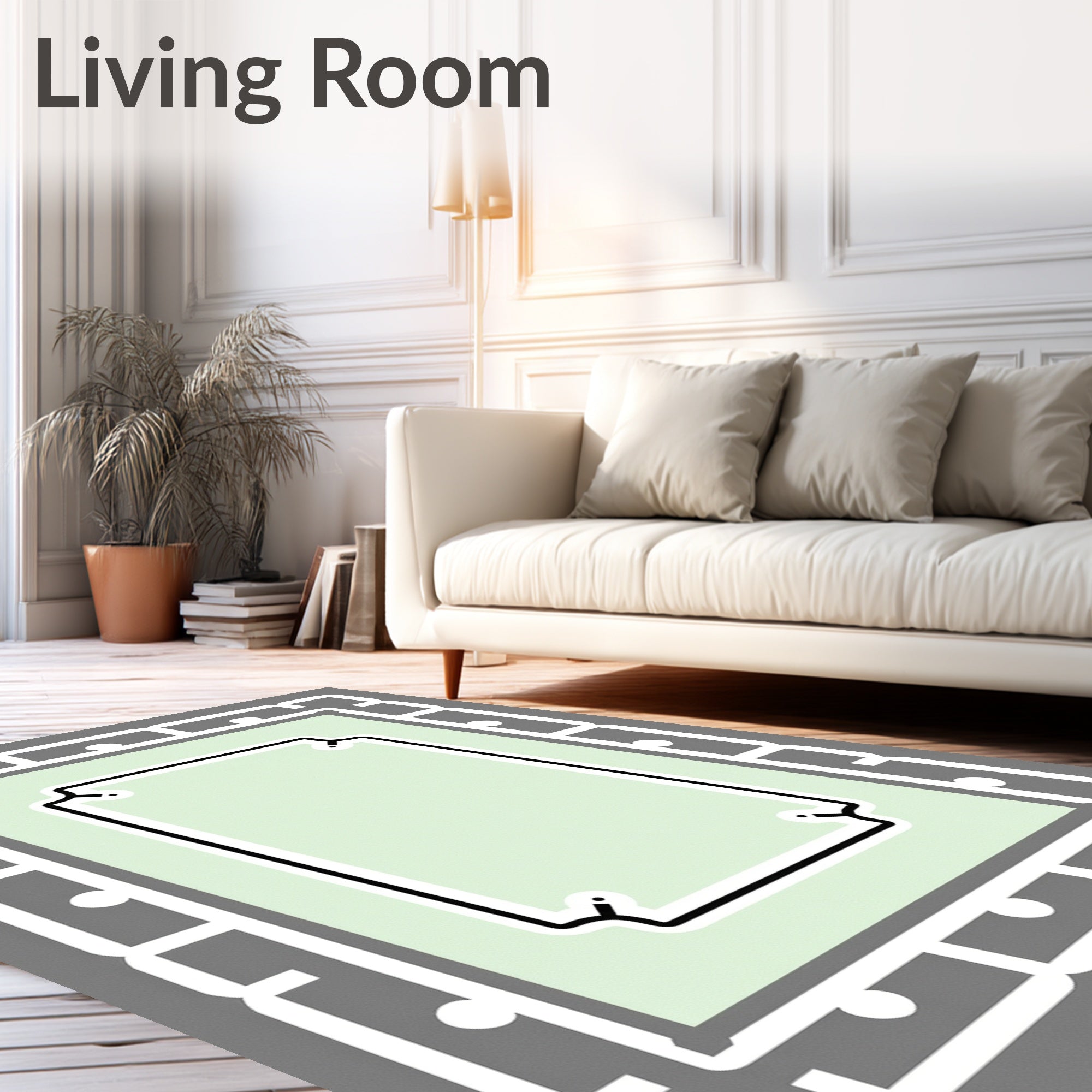 Pale Green White Bordered Geometric Rug