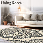 Cream Black Floral Medallion Rug