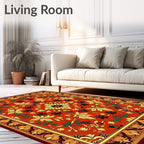Vibrant Red Floral Leaf Medallion Rug