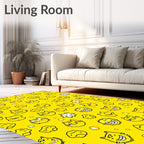 Whimsical Yellow Cat Faces Asteroids Rug