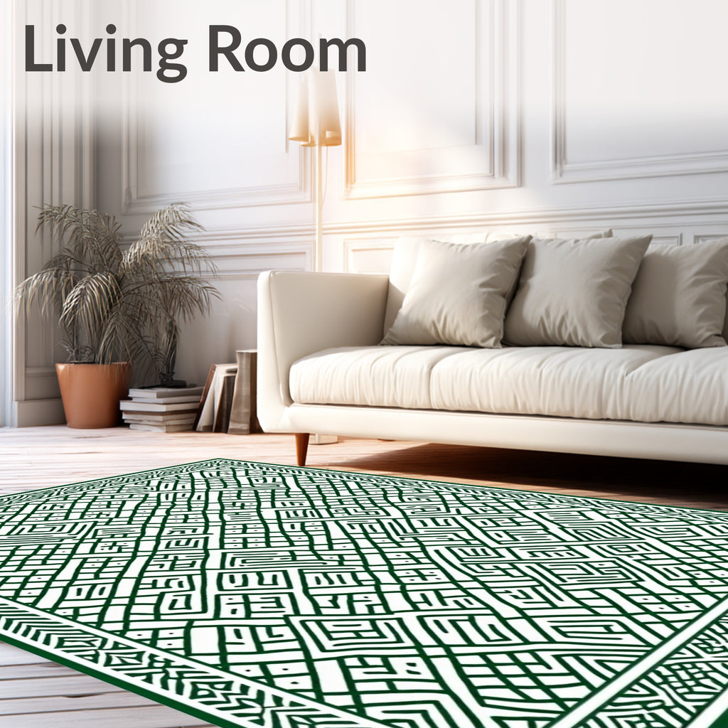 Green Abstract Geometric Maze Rug