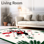 Festive Dog Snowflakes Red Scarf Border Rug