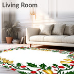 Festive Red Holly Gold Bells Border Rug