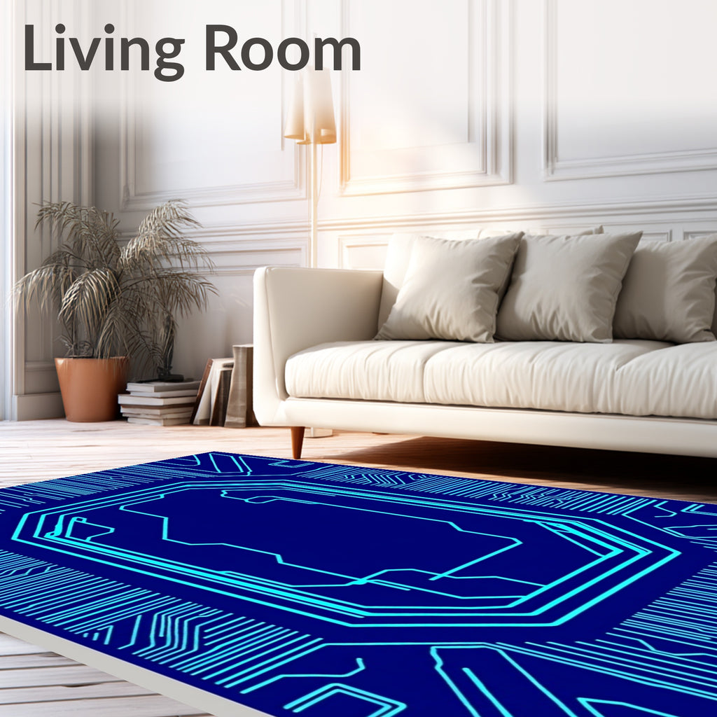 Electric Blue Circuit Board Rug