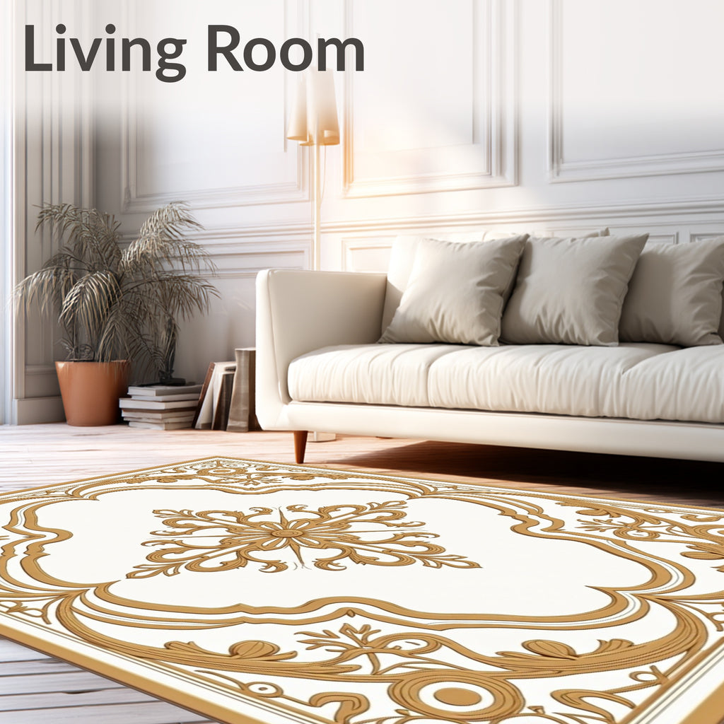 Golden Ornate Floral Medallion Rug