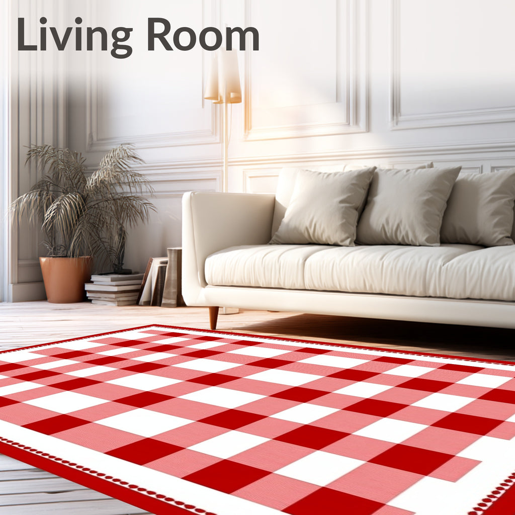 Red White Gingham Checkerboard Rug