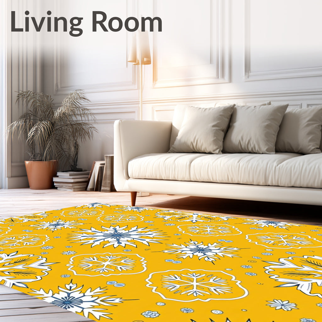 Yellow Blue White Snowflake Medallion Rug