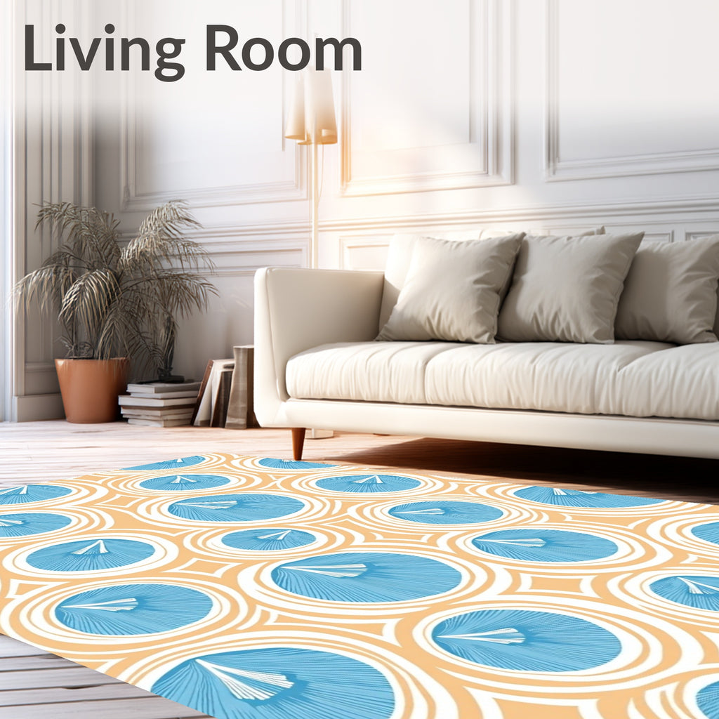 Blue Orange Circular Abstract Waves Rug