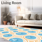 Blue Orange Circular Abstract Waves Rug