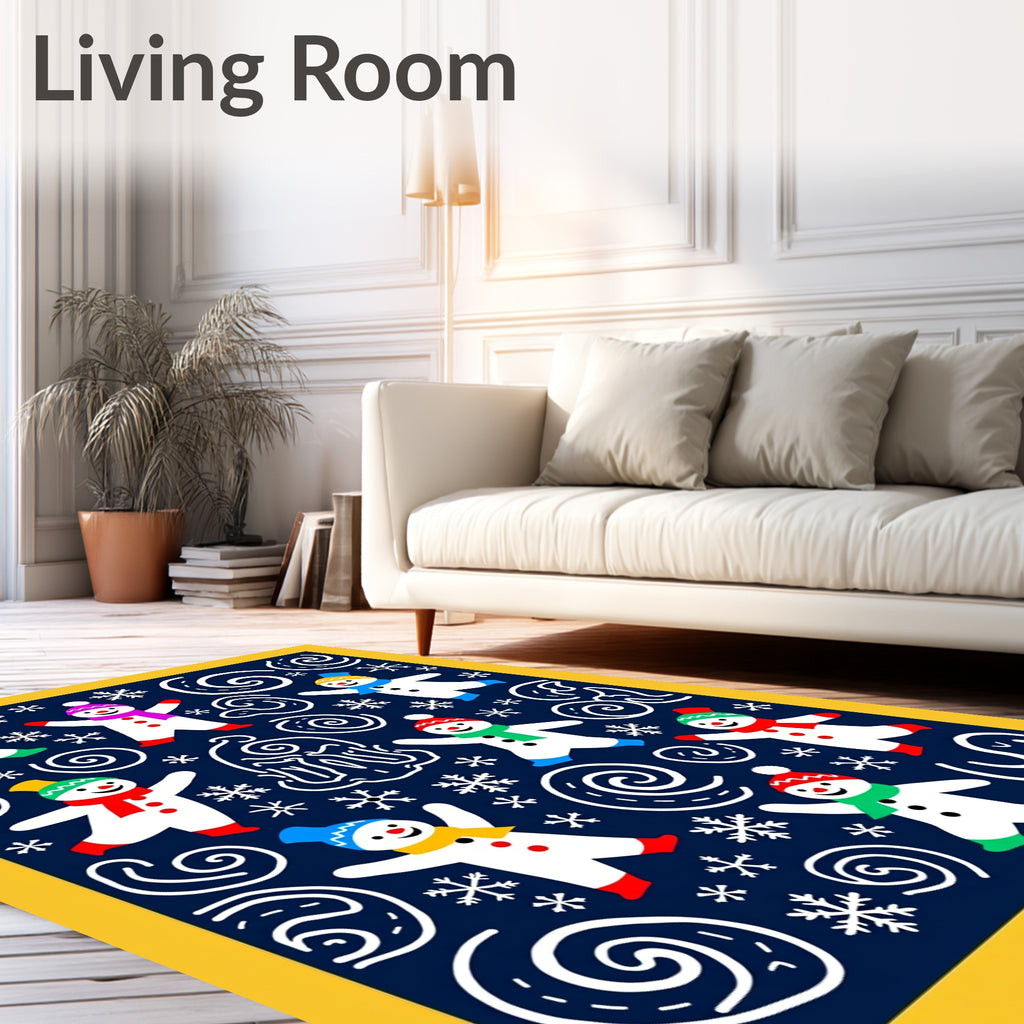 Playful Snowman Scarf Hat Swirls Rug