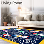 Playful Snowman Scarf Hat Swirls Rug