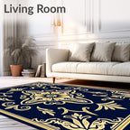 Deep Blue Classic Floral Scroll Arrangement Rug