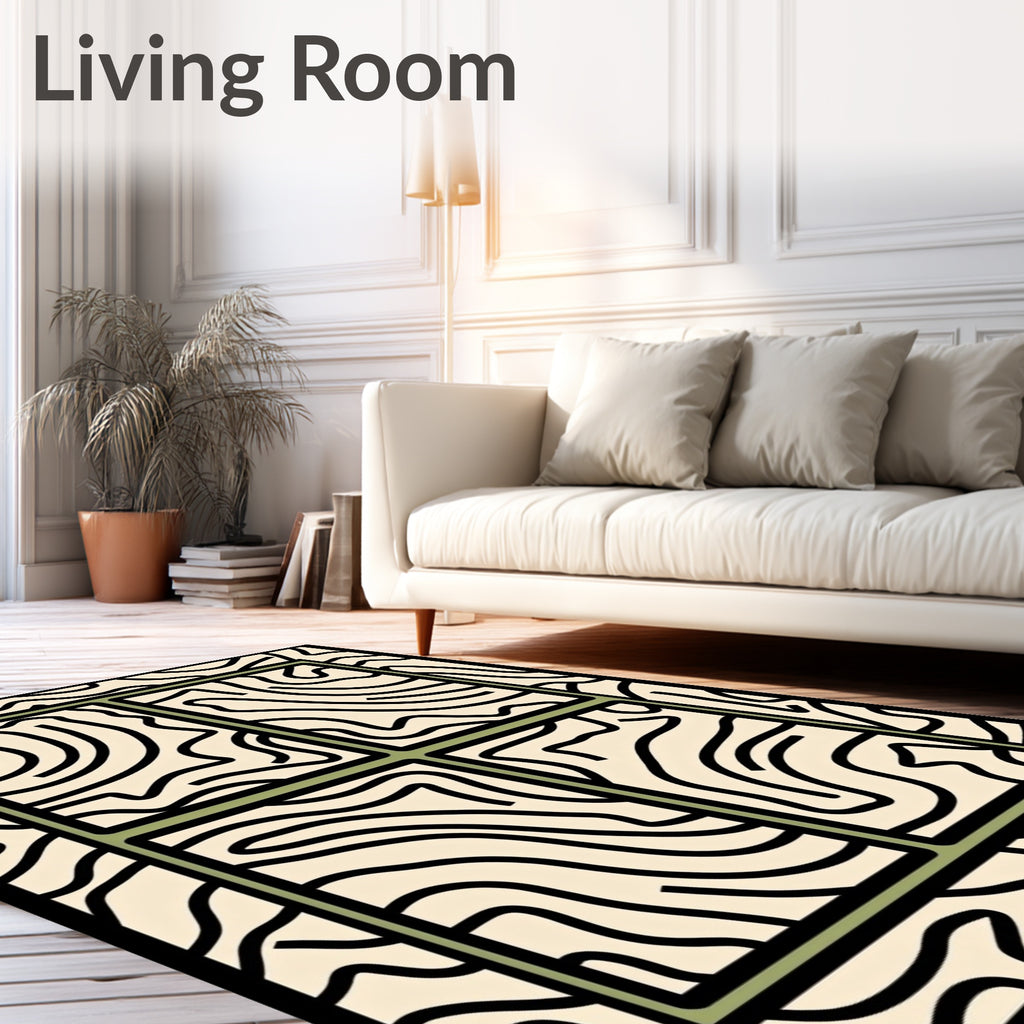 Abstract Cream Black Organic Window Rug