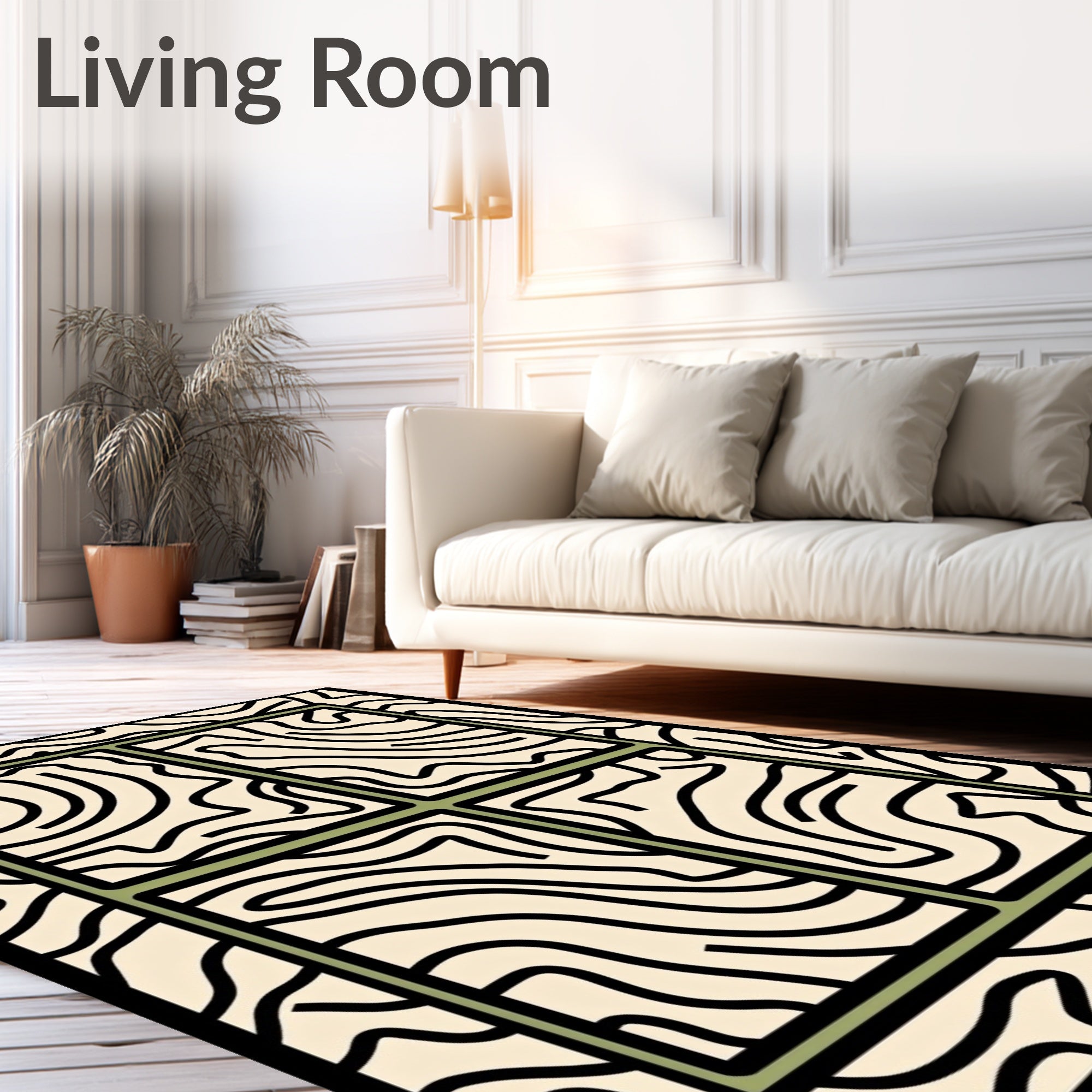 Abstract Cream Black Organic Window Rug