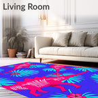 Vivid Pink Dinosaur Tropical Leaf Rug