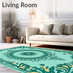 Teal Green Floral Medallion Frame Rug