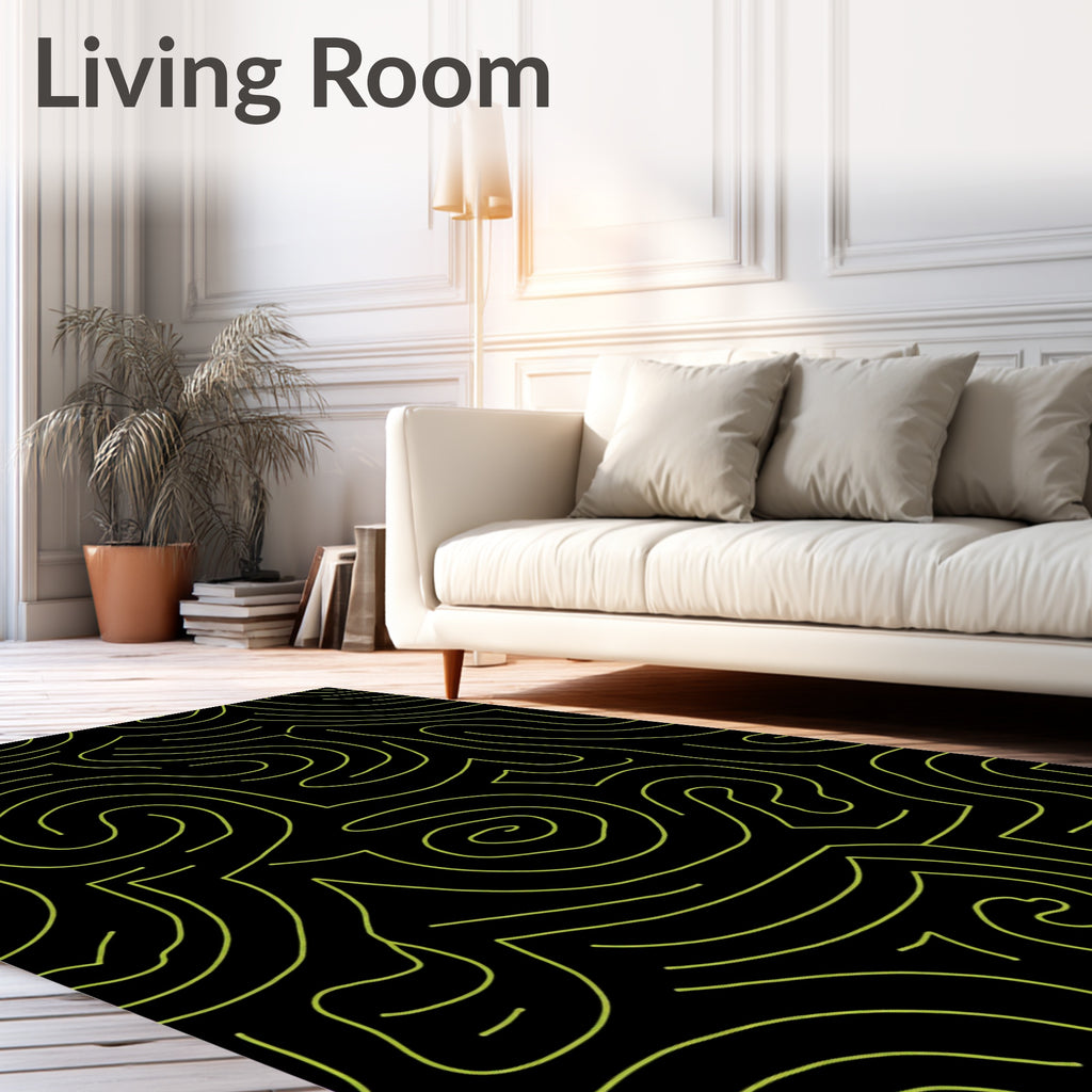 Lime Green Abstract Swirl Lines Rug