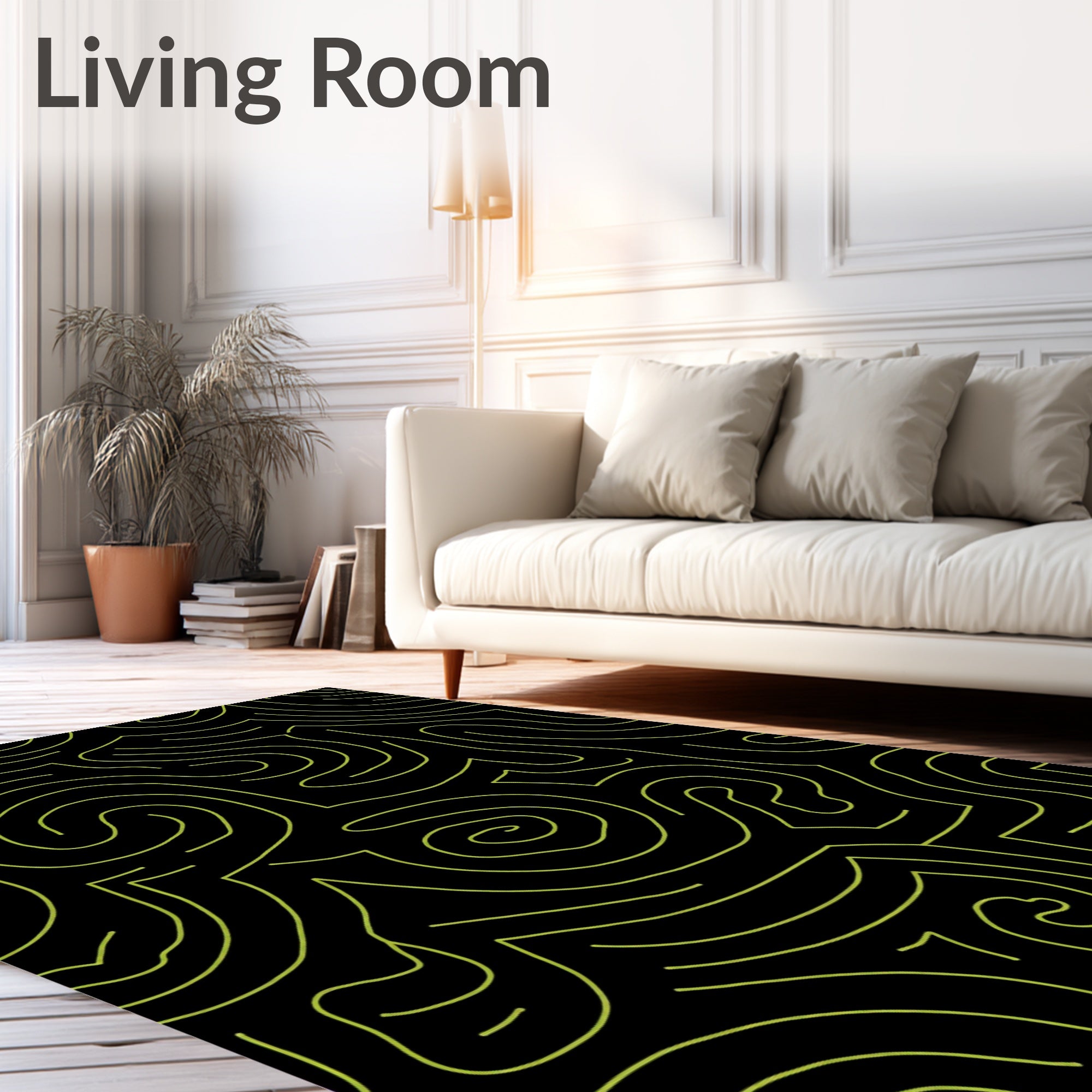 Lime Green Abstract Swirl Lines Rug