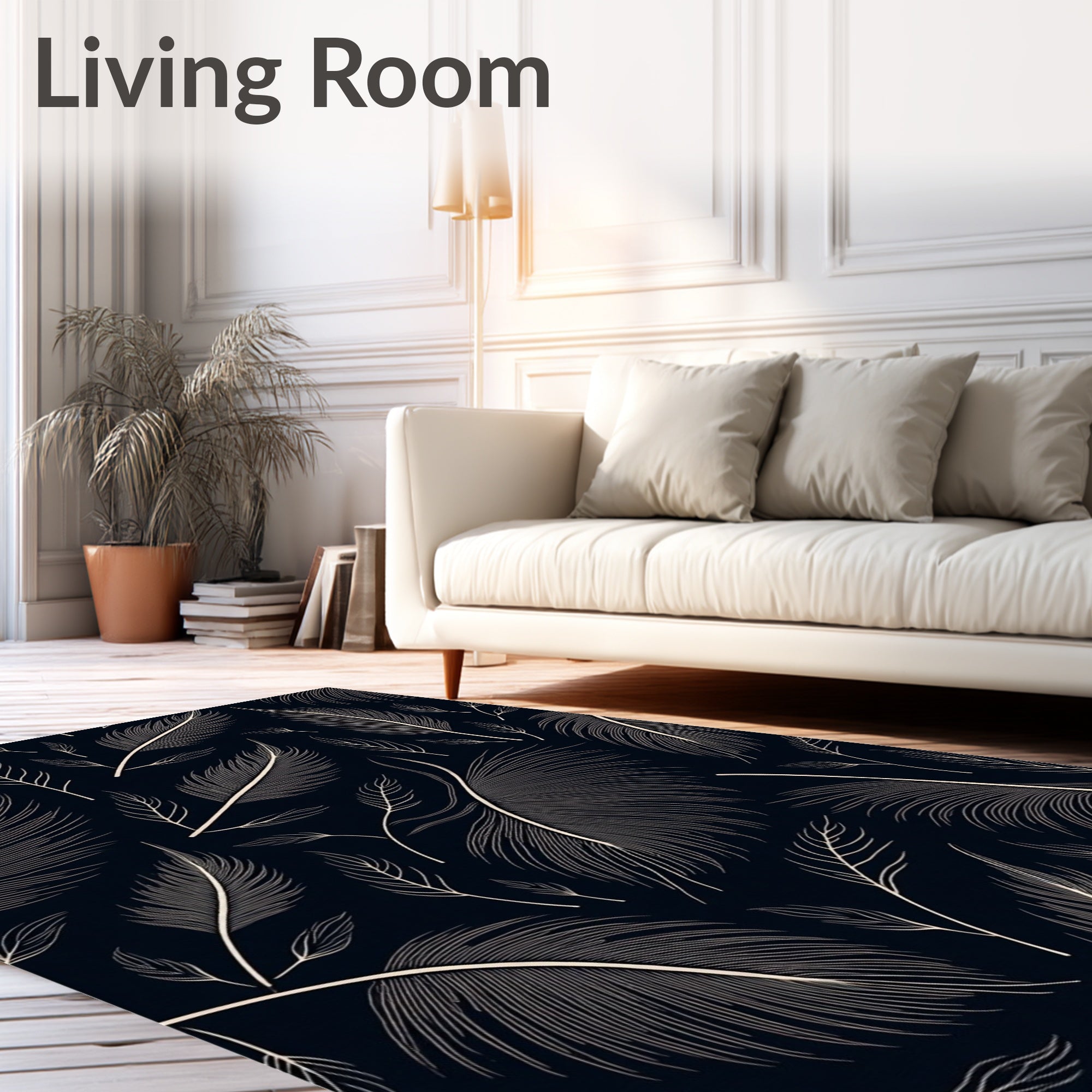 Dark Slate Feather Outline Arrangement Rug