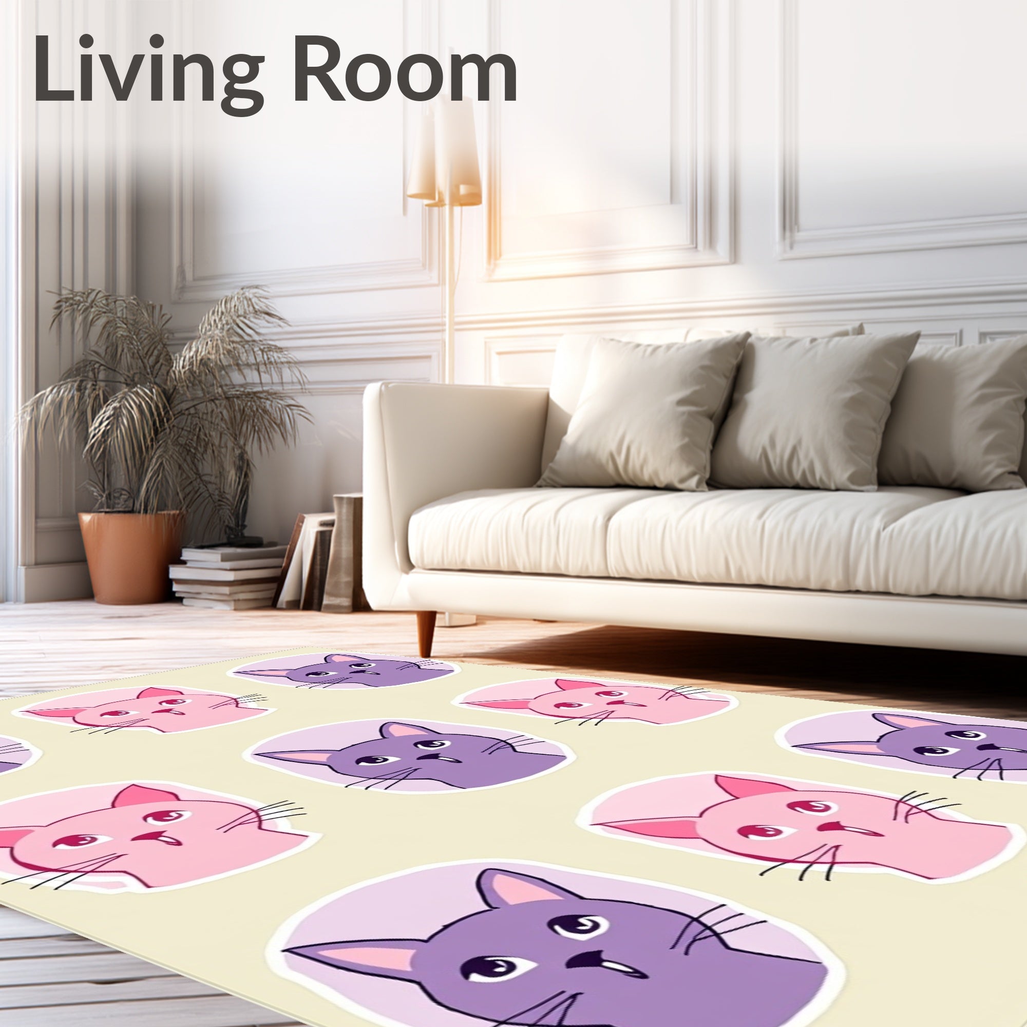 Playful Purple Pink Cat Faces Collage Rug