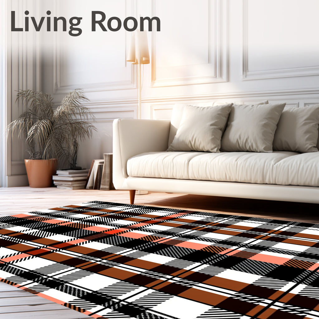 Classic Plaid Black Orange White Rug