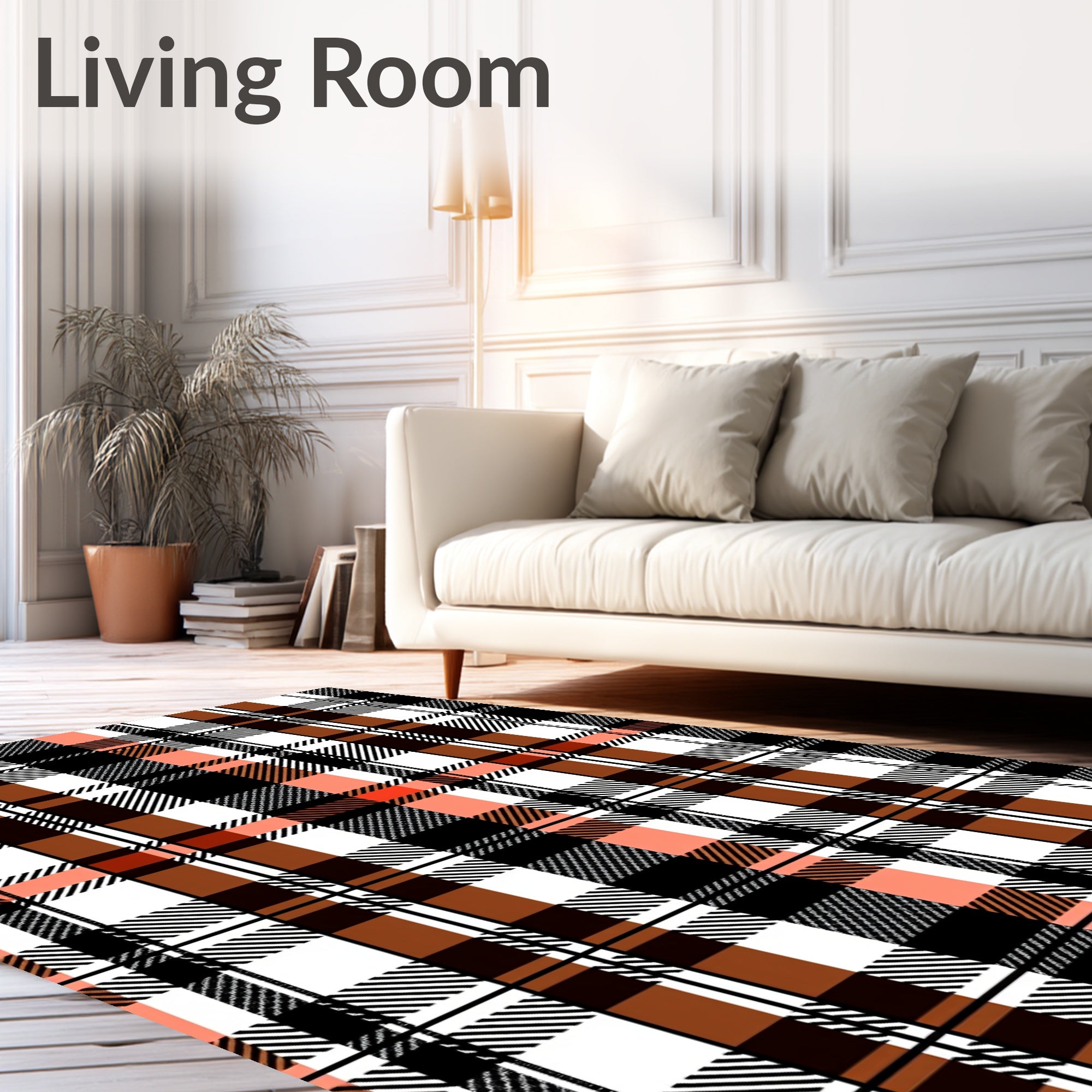 Classic Plaid Black Orange White Rug