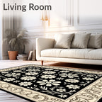 Classic Black Cream Floral Border Rug