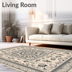 Ornate Beige and Gray Scroll Medallion Rug
