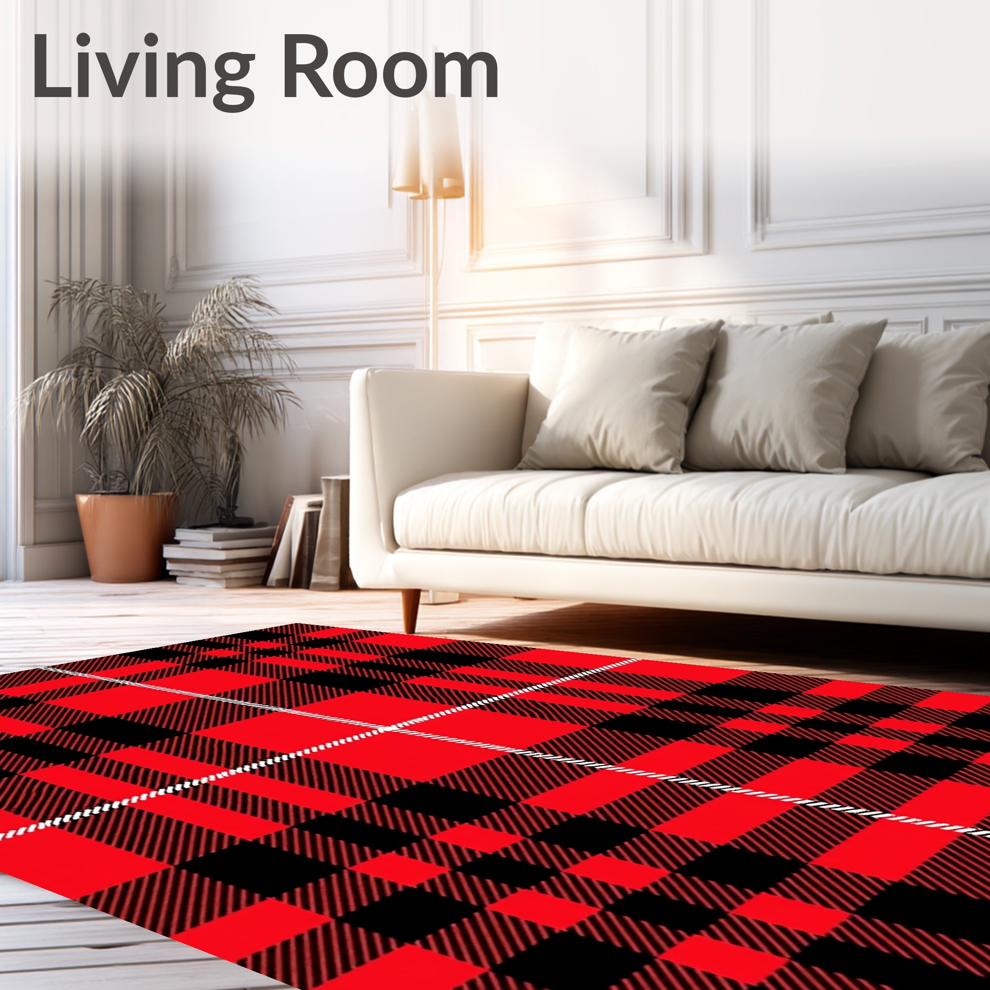 Bold Red Black Plaid Tartan Rug