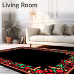 Red Green Floral Vine Border Rug