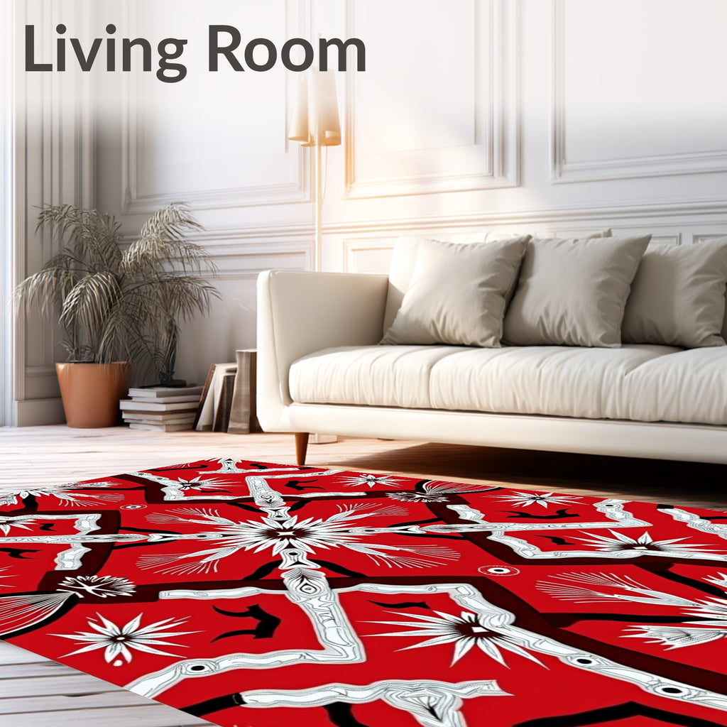 Bold Crimson Abstract Starburst Arrangement Rug