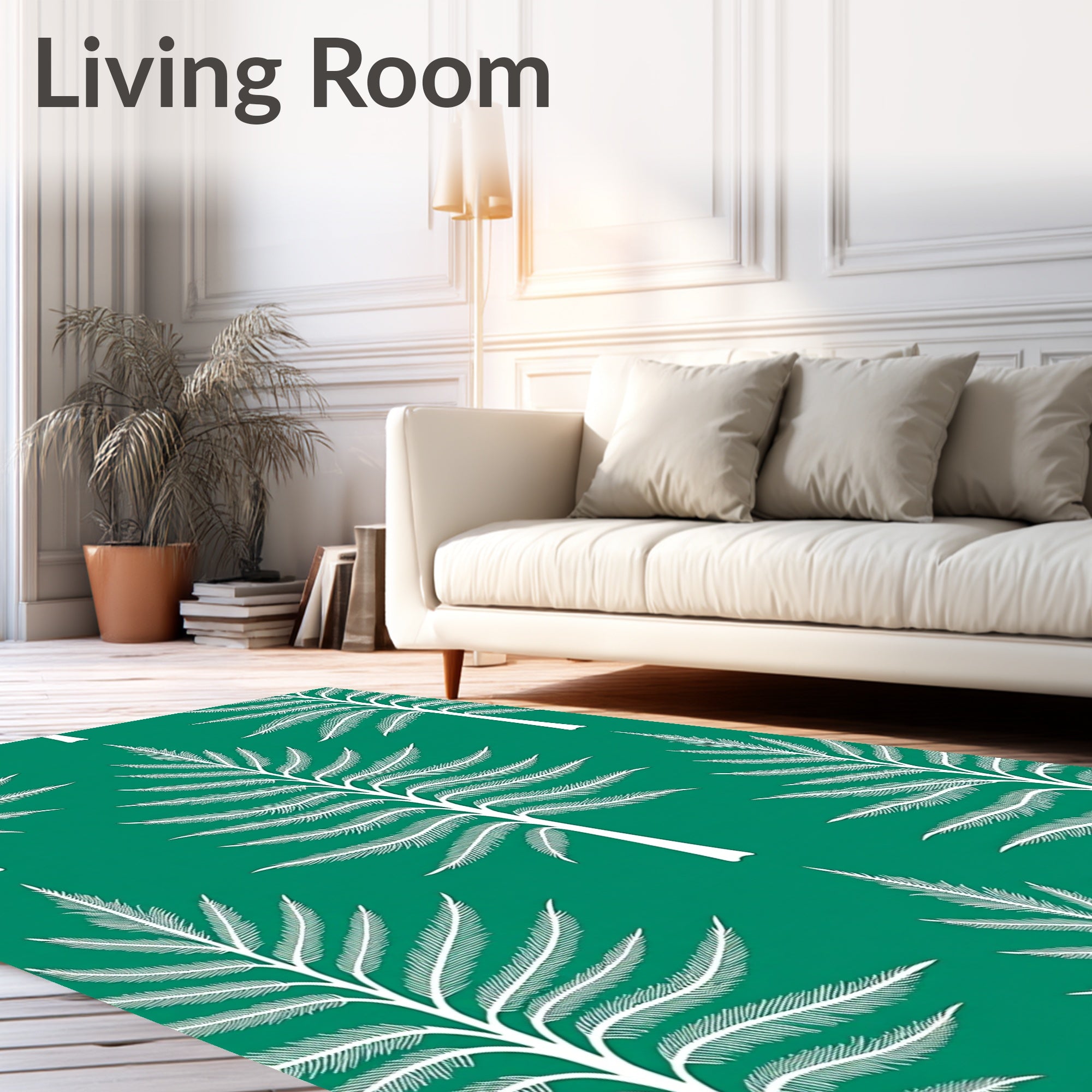 White Palm Tree Tropical Emerald Rug