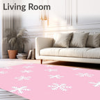 Winter White Snowflake Pink Background Rug