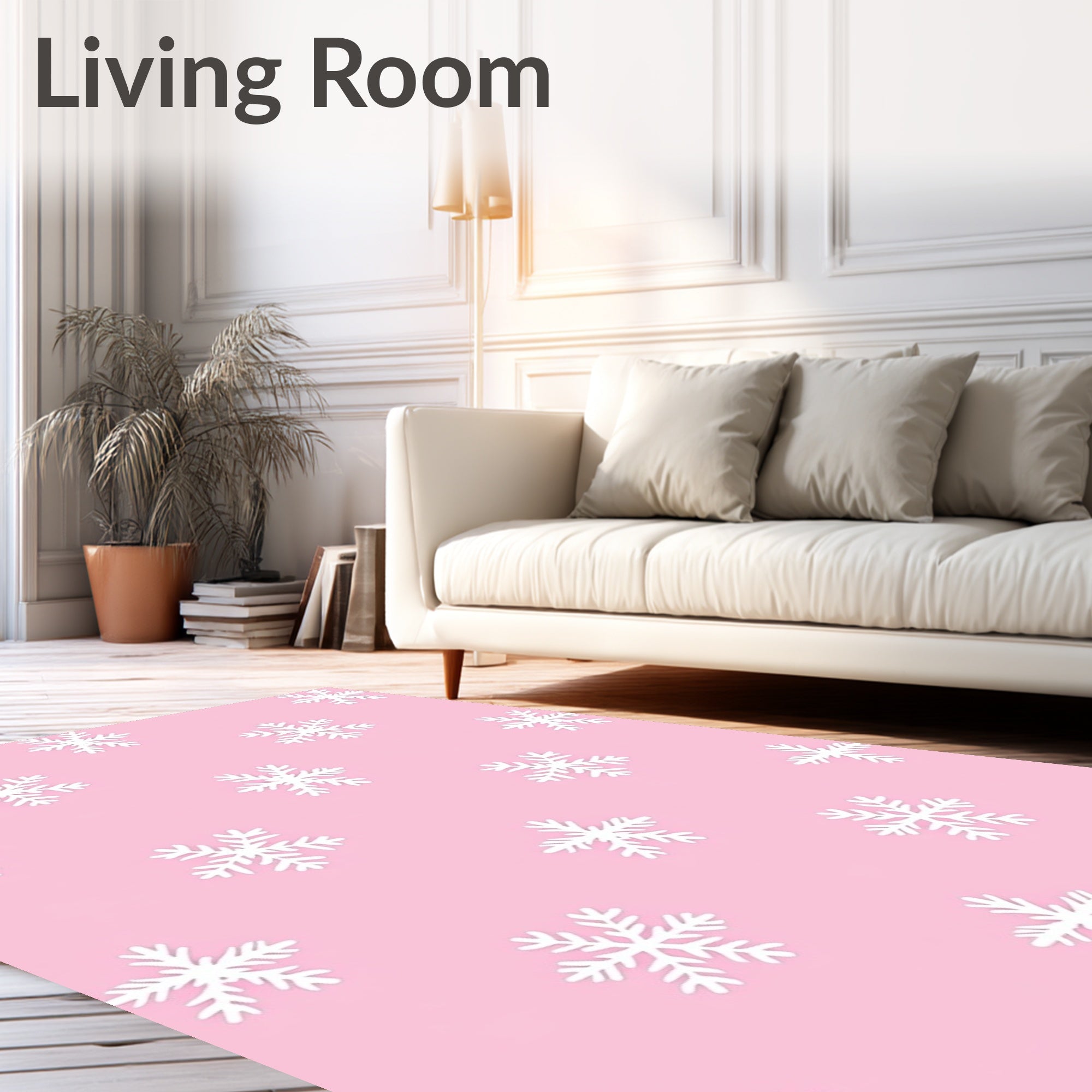 Winter White Snowflake Pink Background Rug